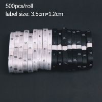 500Pcs/roll Clothing Size Label Black Text White Garment Clothes T Shirt Dress Cloth Fabric Label Tag S M L XL 2XL 3XL 35*12mm Stickers Labels