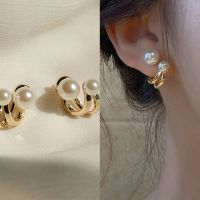 ใหม่สไตล์เรียบง่าย Gold Pearl Stud ต่างหูคลาสสิกขนาดเล็ก Zircon Huggie Pearl ต่างหูแฟชั่นเครื่องประดับหวาน Accessories