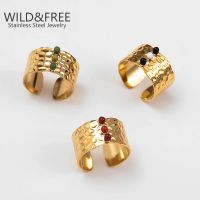 【CC】 Gold Plated Wide Opening Rings Jewelry for Stone Convex Adjustable