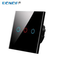 BONDA Wall Touch Switch Sensor 220V EU Standard Tempered Crystal Glass Panel Power 1/2/3 Gang 1 Way Light Lamp Switches On Off