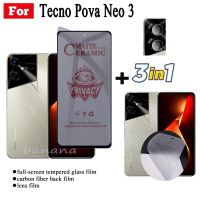 3in1 Tecno Pova Neo 3ฟิล์มเซรามิกฟิล์มกระจก iPhone X พร้อม Privacy ป้องกันคนแอบมอง Tecno Pova Neo3และฟิล์มด้านหลัง Tecno PovaNeo 3ปกป้องหน้าจอ