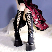 Harajuku Cool Hard Girl Velvet Lace-up Over knee Socks Cosplay Gothic Sexy Hollow out Punk Knee-High Stockings Lolita Socks