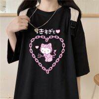 COD DSFERTRETRE Cute Cartoon kuromi Streetwear Japanese Harajuku Hello Kitty Kawaii Casual Tops Ulzzang Vintage Loose New T-shirt Female Summer