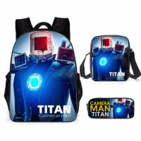 3Pcs ชุด Skibidi Toilet Mochila Titan Cameraman Backpacks Bookbag นักเรียนโรงเรียนกระเป๋า Anime Kid แล็ปท็อป Rucksack กระเป๋าสะพาย