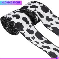 KLOMKZ 2 Rolls 10 Yards 2.5นิ้วค่ะ ริบบิ้นพิมพ์ลายวัวแบบมีสาย โพลีเอสเตอร์ ผ้าผ้าทอ เครื่องประดับลายจุดวัว ริบบิ้นสายวัว สีดำและสีขาว ริบบิ้นวัวสีดำและสีขาว พวงหรีดสำหรับเด็ก