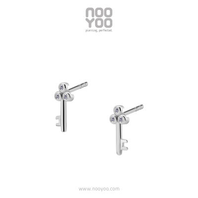 NooYoo ต่างหูสำหรับผิวแพ้ง่าย Cubic Zirconia Keys Surgical Steel
