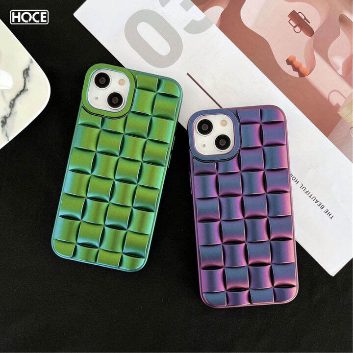 เคสโทรศัพท์มีลายลูกบาศก์มายากลถักลายตาราง3d-ของ-hoce-สำหรับ-iphone-11-12-13-14-pro-max-14-plus-12-13-mini-x-xr-xs-max-6-7-8-plus-เคสกันกระแทกปักเป้าสีไล่ระดับสี