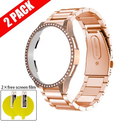 2in1 Strap Diamond Case for Samsung Galaxy Watch 4/5 44mm 40mm Classic 46/42mm Bracelet Metal Band Active 2 Protector Cover Film