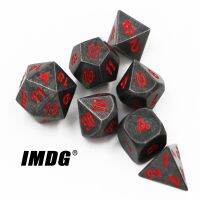 【✆】 IMDG 7ชิ้น/เซ็ตเกม RPG สุดสร้างสรรค์ลูกเต๋า Polyhedron ลูกเต๋าโลหะ DND ชุบสีดำสีแดงเกมดิจิตอลลูกเต๋า