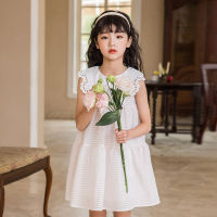 Girls Summer Dresses New 2022 Pink Lace Collar Vest Princess Dress Casual Preppy Style Kids Clothes 12 13 Years Childrens Dress