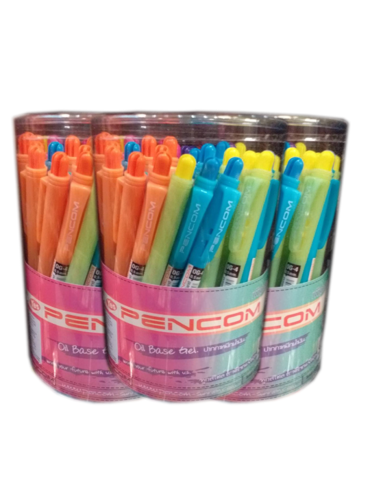 ส่งฟรี-ปากกา-ปากกาหมึกน้ำมัน-pencom-oil-base-gel-0-5mm-น้ำเงิน-ด้ามคละสี-แพ็ค50ด้าม