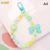 ?【Lowest price】WORE พวงกุญแจลูกปัดรูปโบว์ที่มีสีสันสดใสประดับด้วยลูกปัดรูปหัวใจสีสดใสอุปกรณ์เสริมเคสหูฟังกระเป๋าตกแต่งอย่างมีเสน่ห์