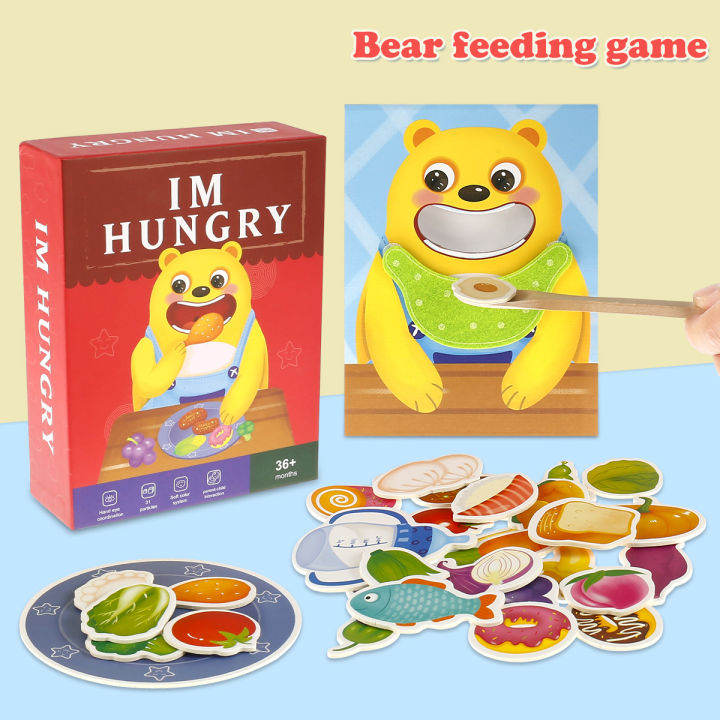 จำลองเกมให้อาหารของเล่นสำหรับการจำลองบ้านเกมให้อาหารของเล่นสำหรับ3-ทุกเพศเด็กวัยหัดเดินจำลองเกมให้อาหารของเล่นไม้น่ารักหมีช้อนการฝึกอบรมของเล่นมอนเตสซอรี่วิจิตรมอเตอร์พัฒนาการของเล่นจำลองเกมให้อาหารขอ