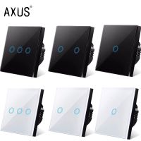 AXUS สวิตช์ AC110-220V แผงแก้วคริสตัลสีขาวมาตรฐานสหภาพยุโรปสวิตช์ไฟสัมผัสสวิตช์ผนังแสงไฟ LED