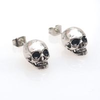 Punk 3D Skull Head Hip-Hop ต่างหูหมุดสำหรับชายและหญิงเครื่องประดับแฟชั่นต่างหูโครงกระดูก