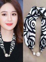 ㍿ Magnetic buckle silk scarf necklace headband high-end feeling net red new bracelet long strip womens spring and summer neck protection