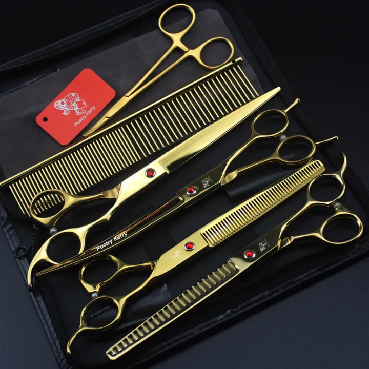 8.0 inch golden pet grooming scissor set flat scissor curved scissor