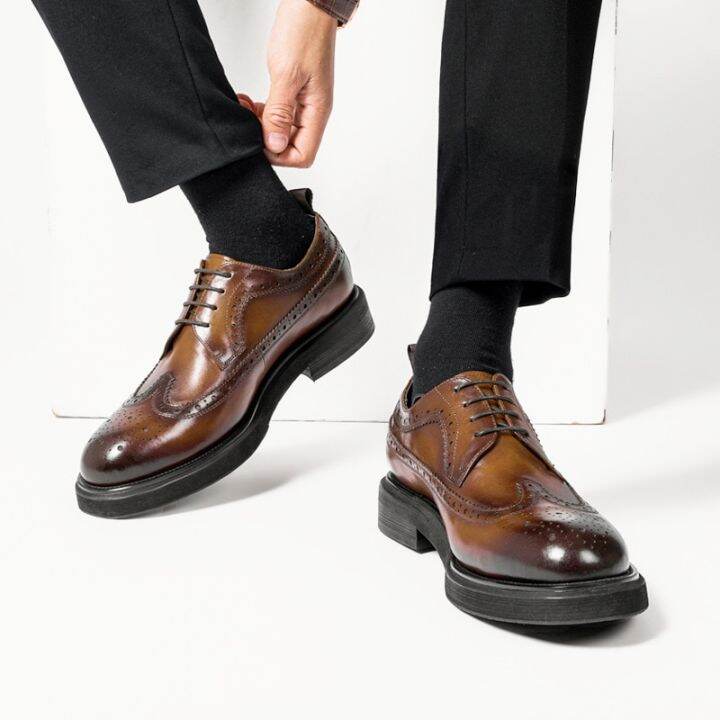 casual-leather-สำหรับบุรุษรองเท้าแฟชั่นคลาสสิก-brogues-หรูหราหนังวัวแท้ส้นหนาแฮนด์เมดรองเท้าทางการงานแต่งงานของผู้ชายสีดำ