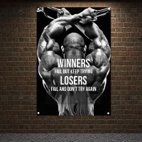 ผู้ชนะหรือผู้แพ้โปสเตอร์ Wall Art - Man Muscular Body Flags ออกกำลังกายเพาะกายแบนเนอร์-Gym Wall Decor ภาพวาดผ้าใบ