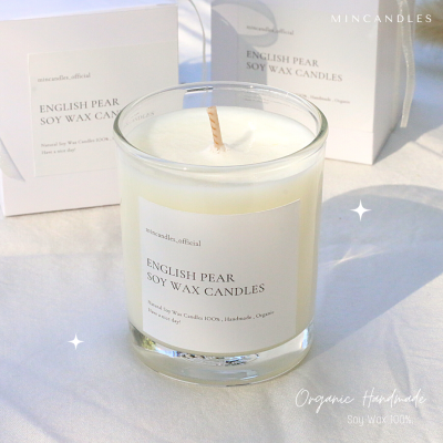 (พร้อมส่ง) 민 เทียนหอมไขถั่วเหลือง กลิ่นอิงลิช แพร์ English Pear ขนาด 75g Soy Wax Candle 100% เทียนหอม Minimal สไตล์เกาหลี