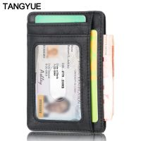 （Layor wallet）  Men Women Leather ID ผู้ถือบัตรเครดิต Pilot Rfid Card Protection Wallet Bank Cardholder Slim For Card Case Pocket Crazy Horse