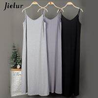 ◈◈♟ Jielur Sexy V-neck Women 39;s dress Sleeveless Spaghetti Strap Dress 2022 Spring Summer Bottoming Female Black Gray Dresses Vestido