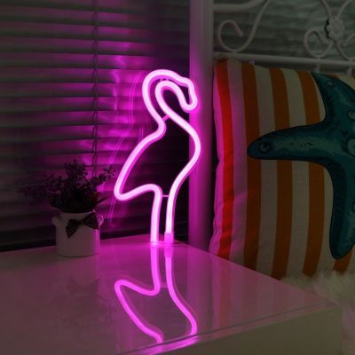 Neon Light Neon Sign Decoration LED Night Light Pink Flamingo Shape Desk Lamp for Indoor Holiday Xmas Party Wedding Illumination
