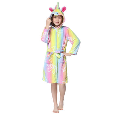 Girls Flannel Warm Soft Bathrobes Kids Unicorn Animal Kigurumi Pajama Cartoon Animal Bath Robes Boy Beach Towels Sleepwear