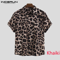 2023 Medussa INCERUN Mens Vintage Short Sleeve Shirts Leopard Printed Tops Casual Blouse Tee (Western Style) #3