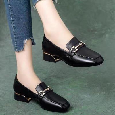 ◄☢⊕ 2023 spring and summer new thick-heeled single shoes womens loafers flat soft leather womens shoes thick-heeled British style small leather shoes for women
