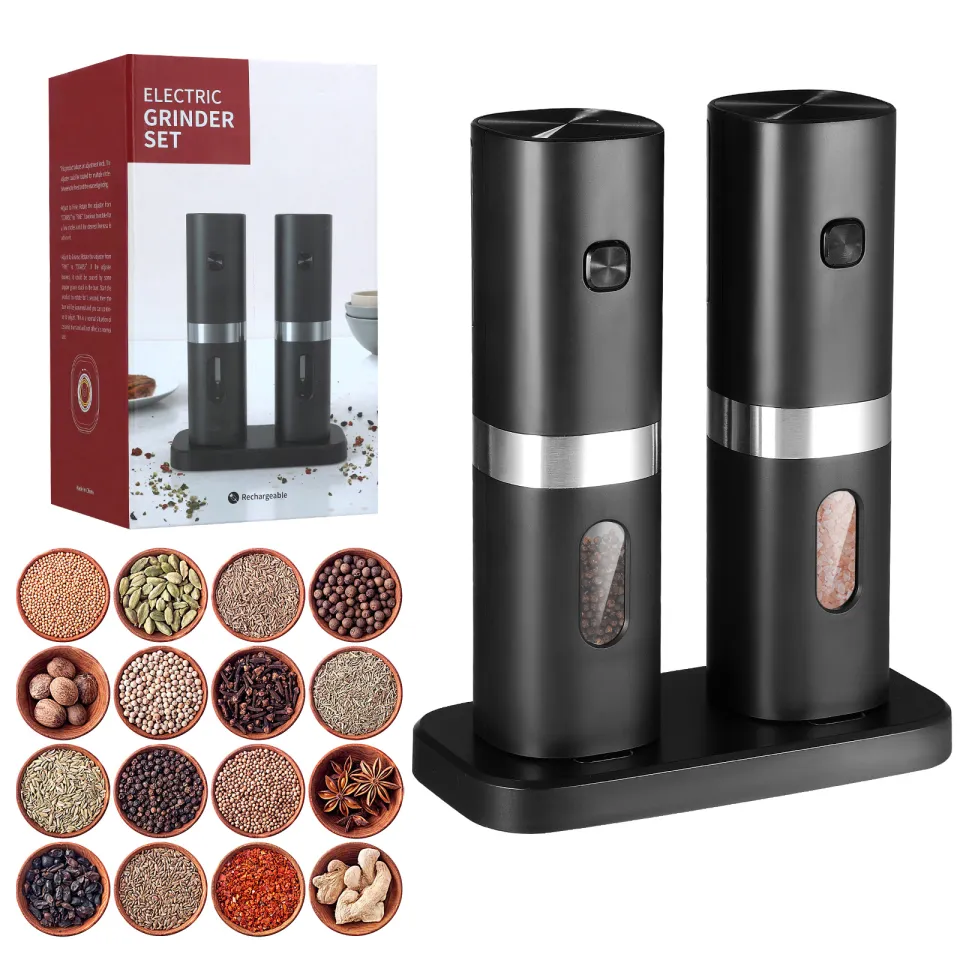 Electric Salt and Pepper Grinder Set - USB Rechargeable With Dual Charging  Base - Automatic One Hand Operation - Adjustable Coarseness & LED Light  Refillable 