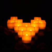 12Pcs LED Square Yellow Candles Light Flameless Tea Lights Electronic Holiday Party Candle Led Easter Wedding Halloween Decor