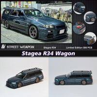 ถนน SW 1:64 Stagea R34 GTR Wagon เที่ยงคืนโลหะผสมสีม่วงคอลเลกชันโมเดลรถยนต์ Diorama ของเล่นในสต็อกขนาดเล็ก