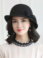 Mother Gift Women Winter 100 Wool Felt Cloche Hats Lady Elegant Up-turn Brim Bowknot Fedora Hat