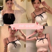 DD SHOPพร้อมส่ง M5826 เสื้อสายเดี่ยวไหมพรม ดีเทลผูกโบว์ด้านหน้าน่ารักมาก