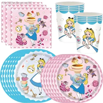 Alice in Wonderland Party Supplies for 10 People Birthday Tableware Set  Plate Balloon Stickers with Rabbit Cheshire Cat Decor