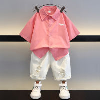 Boys Short-Sleeved Shirt Suit 2023 New Baby Summer Fashion Clothes Boys Childrens Cool Handsome Fried Street Childrens Clothing