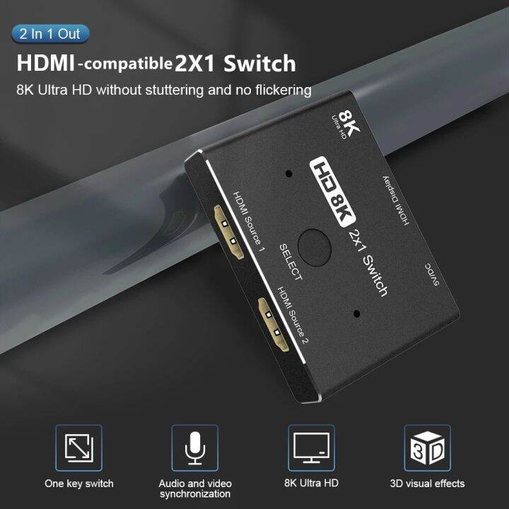 hdmi-2-1สวิทซ์แยก8k-hdmi-2-1สวิตช์4k-120hz-ชุดสำหรับ-xbox-x-แอปเปิ้ลทีวี-ps5-2พอร์ตใน1-out-2-1-hdmi-2x1กล่อง