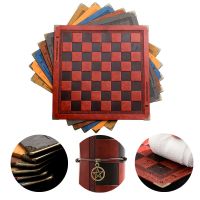 New23 Chess Board 9 Colors Embossed Design Leather Table Game Portable Universal Luxury Checkers  Chess Intellectual Toy Gift