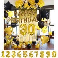 60pcs Gold Black Balloons Happy Birthday Party Decorations Boy Man Woman 12th 15th 16 18 25 30 35 40 45 50 60 70 Years Old