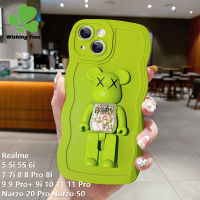 เคสสำหรับ Realme 5 5i 5S 6i 7 7i 8 8 Pro 8i 9 9 Pro + 10 11 Pro Narzo 20 Pro Narzo 50เคสโทรศัพท์การ์ตูนหมีน่ารักขอบคลื่นนิ่มกันกระแทกฝาครอบพร้อมตัวยึดโทรศัพท์