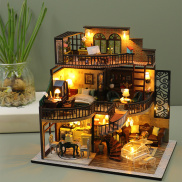 Gazechimp 3D Doll House Kit Miniature DIY Retro Dollhouse Wood Building