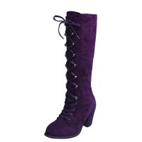 Winter Autumn Woman Knee High Boots Woman Long Boots Lace Up Fashion Woman Boots Footwear 35-43 Purple Square Heel Women Shoes