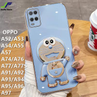 เคสโทรศัพท์โดรามอน JieFie สำหรับ OPPO A54 / A57 / A52 / A53 / A55 / A58 / A78 / A74 / A76 / A77 / A77S / A91 / A92 / A93 / A94 / A95 / A96/A97ขาตั้งตุ๊กตาน่ารักการ์ตูนฝาครอบโทรศัพท์เนื้อนิ่ม TPU ชุบโครเมียม