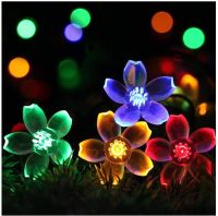 Festoon LED Lights Outdoor Solar Flower String Lights Waterproof 50 LED Fairy Light Decorations for Christmas Tree Garden Patio