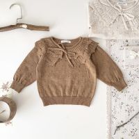 Hot Selling Baby Girls Clothes Double Layered Ruffle Collar Baby Sweaters Thin Knit Pullover Knitted Baby Clothes  Baby Sweaters