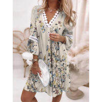 【cw】ZC-4132 new V Collar Nightdress Fashion Flower Slim Temperament V Collar Dress