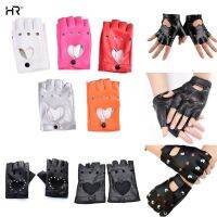 1pair Fashion Leather Half Gloves Hollow Fingerless Boy