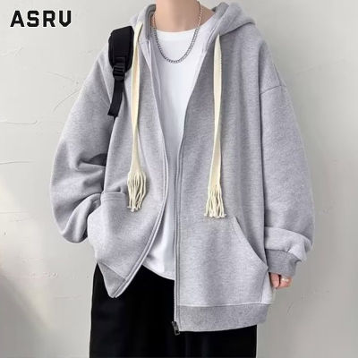 ASRV เสื้อฮู้ดชาย เสื้อมีฮู้ดผู้ชาย hoodie เสื้อกันหนาว ผู้ชาย เสื้อสเวตเตอร์ถักแจ็คเก็ตลำลองแฟชั่นเรียบง่ายมีซิปเสื้อแจ็กเก็ตบาง