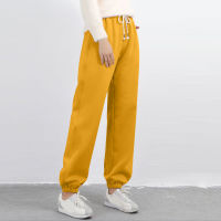 Fashion High Waist Joggers Pants Women Solid Plus Velvet Elastic Lace-up Casual Sweatpants Harem Pants All-match Casual fitness